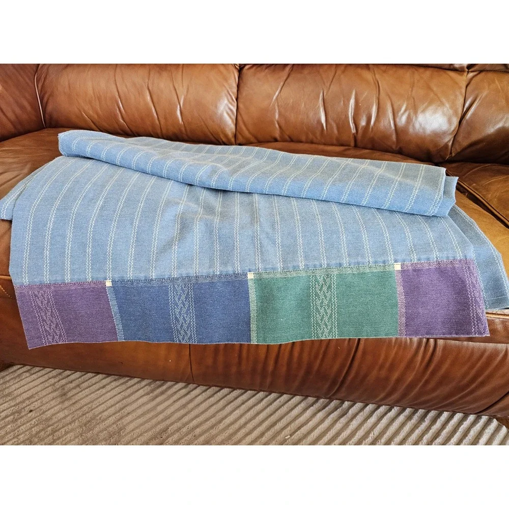 Westpoint Stevens King Flat Sheet Blue Pinstripe Colorblock Woven Border USA